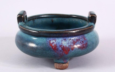 A CHINESE JUN WARE TWIN HANDLE CENSER, with a graduated