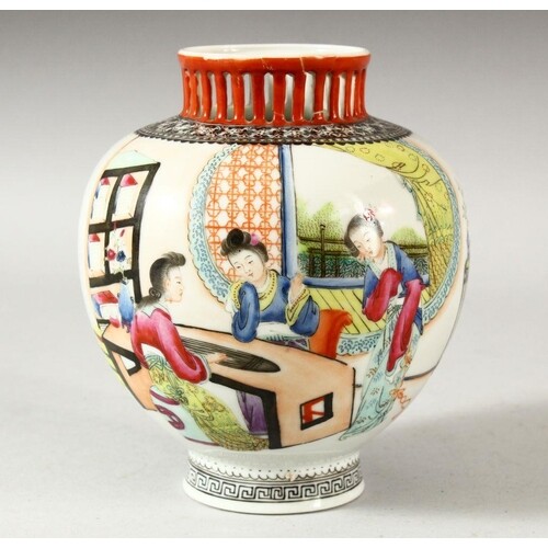 A CHINESE REPUBLIC PORCELAIN VASE, painted with female figur...