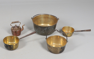 A COLLECTION OF BRASS AND OTHER PRESERVES PANS ETC.