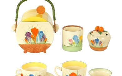 A COLLECTION OF CLARICE CLIFF “CROCUS” PATTERN POTTERY compr...