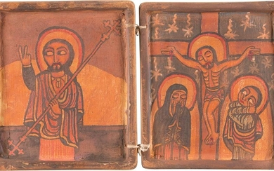 A COPTIC DIPTYCH SHOWING THE CRUCIFIXION OF CHRIST 20th