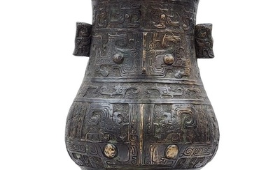 A Chinese Archaic Bronze Arrow Vase Converted To A Lamp Qing Dynasty