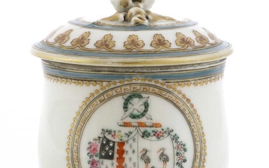 A Chinese armorial famille rose custard cup and cover