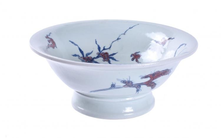 A Chinese copper-red and underglaze-blue 'Nine peaches' bowl