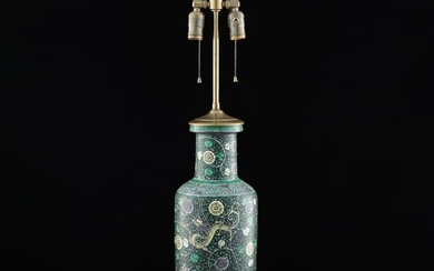 A Chinese famille noire 'dragon' vase lamp, late 19th century