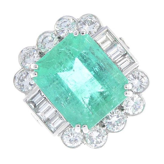 A Colombian emerald and diamond ring. The