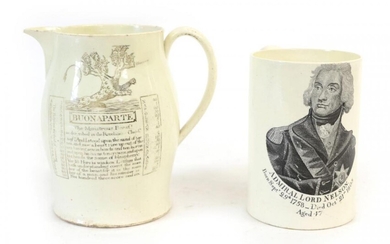 A Creamware Nelson Commemorative Mug, circa 1805, printed with a...