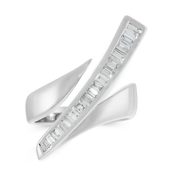 A DIAMOND DRESS RING in 18ct white gold, in abstract