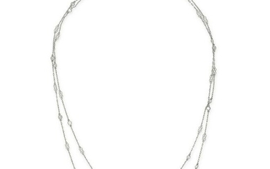 A DIAMOND SAUTOIR NECKLACE in platinum, the chain set with alternating round cut diamonds and