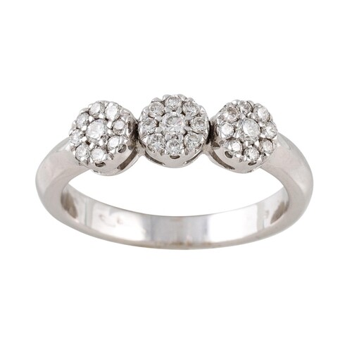 A DIAMOND TRIPLE CLUSTER RING, mounted in 18ct white gold. ...
