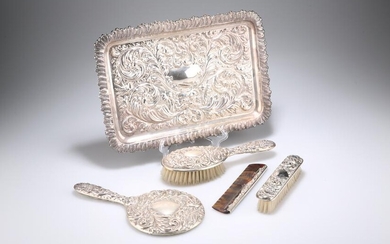 A DRESSING TABLE SET, comprising a silver-backed