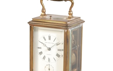 A FRENCH CARRIAGE CLOCK 19th century, the white enamelled d...