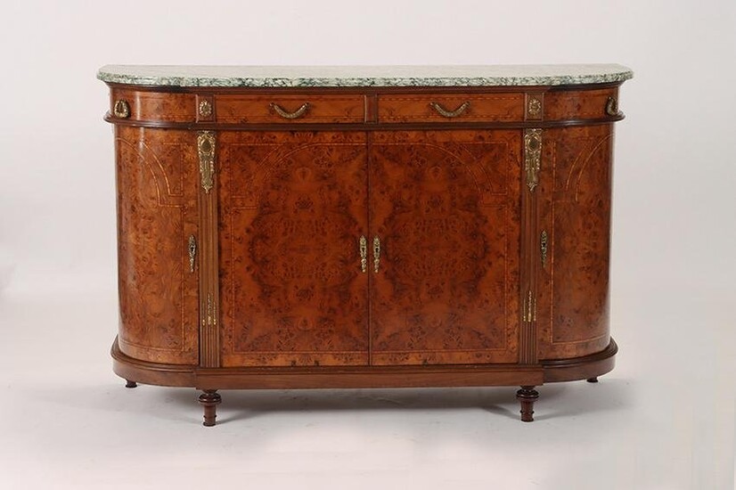 A FRENCH MARBLE TOP BURL WALNUT SERVER C 1910