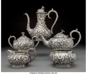 A Five-Piece S. Kirk & Son Chased Repoussé Pattern Silver Tea and Coffee Service (circa 1924)
