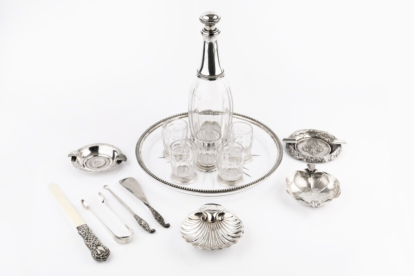 A French silver mounted glass decanter and stopper