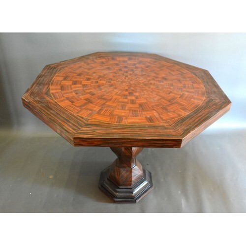 A French style inlaid large octagonal centre table, the inla...