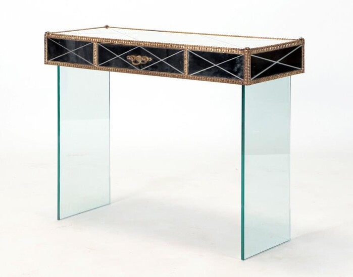 A GLASS, BRASS AND MIRROR CONSOLE TABLE C 1950