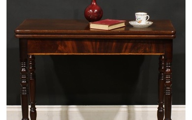 A George III mahogany tea table, hinged top, flame-veneered ...