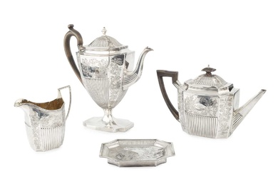 A George III silver four piece tea and coffee service,...