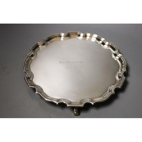 A George VI silver salver , with engraved inscription, Adie ...