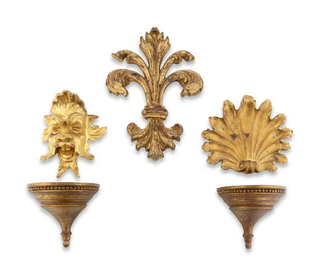 A Group of Five Carved Gilt Wood and Compostion Items