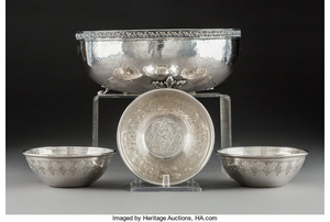 A Group of Four English and Egyptian Silver Bowl (20th century)