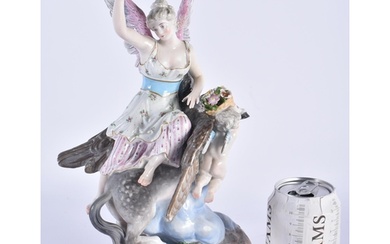 A LARGE 19TH CENTURY GERMAN PORCELAIN FIGURE OF A WINGED FEM...