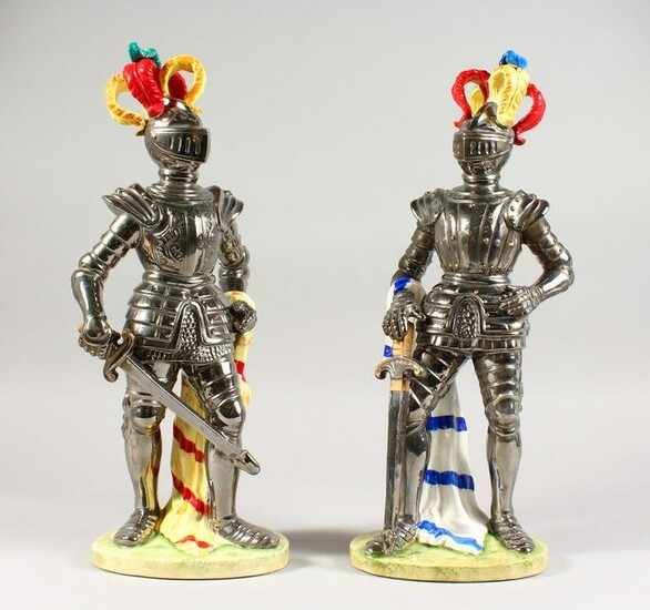 A LARGE PAIR OF ITALIAN PORCELAIN FIGURES OF MEN IN