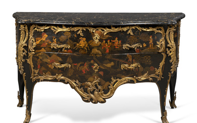 A LOUIS XV ORMOLU-MOUNTED 'VERNIS MARTIN' COMMODE BY CHARLES CHEVALLIER AND PIERRE ROUSSEL, MID-18TH CENTURY