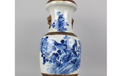 A Large Chinese Blue and White Crackle Glazed Vase Decorated...