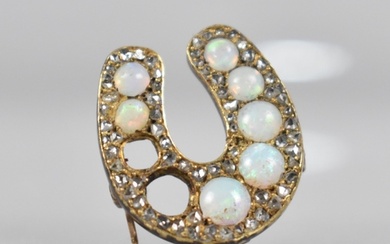 A Late 19th/Early 20th Century Opal and Diamond Brooch, Hors...