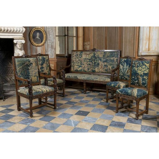 A Louis XIII style set of two armchairs, two chairs