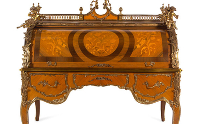 A Louis XV Style Gilt Metal Mounted Marquetry Bureau à Cylindre