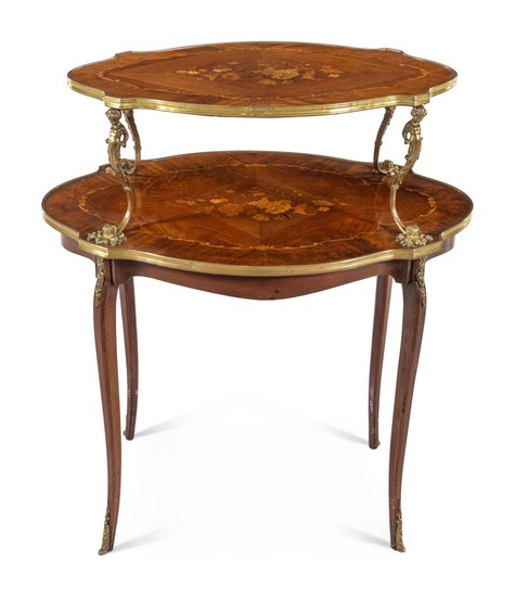 A Louis XV/XVI Transitional Style Gilt Bronze Mounted Marquetry Étagère