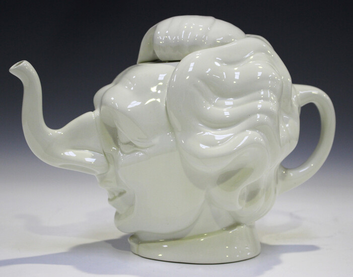 A Luck & Flaw novelty satirical teapot and cover in the form of Margaret Thatcher's head, w