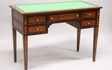 A MAHOGANY AND ROSEWOOD WRITING DESK, with green