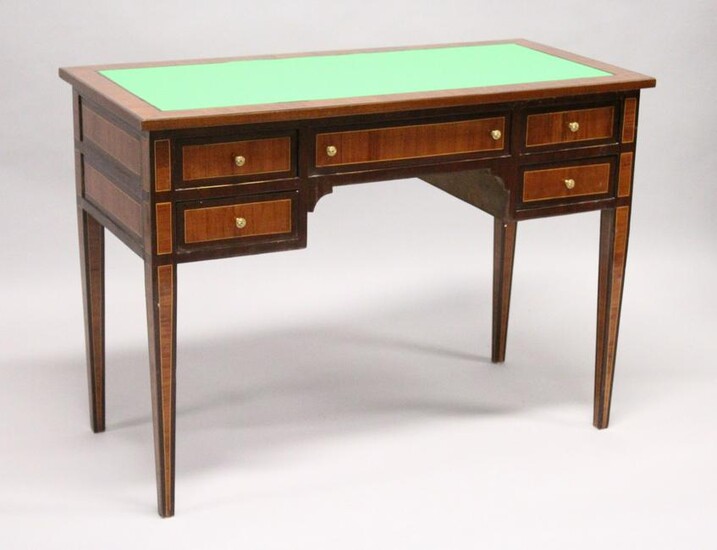 A MAHOGANY AND ROSEWOOD WRITING DESK, with green