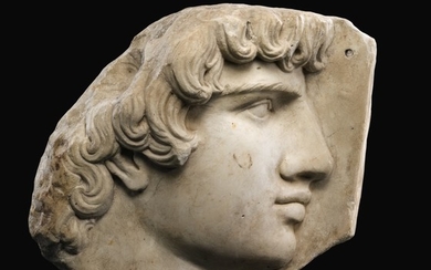 A MARBLE RELIEF FRAGMENT OF ANTINOUS, 19TH CENTURY, OR EARLIER