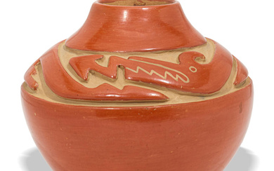 A Margaret Tafoya carved redware jar