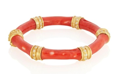 A Mish Jungle Bamboo coral and diamond bangle bracelet