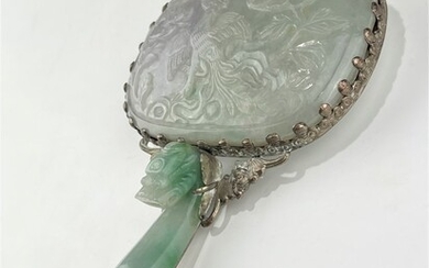 A CHINESE QING DYNASTY HAND MIRROR WITH JADEITE PLAQUE