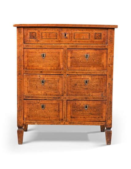 A NORTH ITALIAN WALNUT, INDIAN ROSEWOOD AND FRUITWOOD COMMODE, LATE 18TH/EARLY 19TH CENTURY
