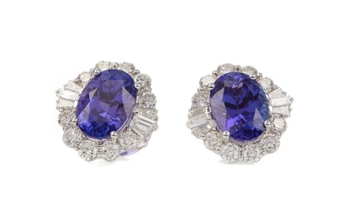 A PAIR OF CERTIFICATED TANZANITE AND DIAMOND EARRINGS