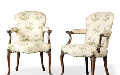 A PAIR OF GEORGE III MAHOGANY OPEN ARMCHAIRS, CIRCA 1775