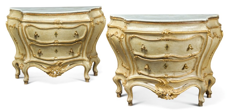 A PAIR OF ITALIAN LACQUERED AND PARCEL-GILT COMMODES, VENICE MID 18TH CENTURY