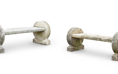 A PAIR OF LIMESTONE BENCHES, LATE 20TH CENTURY
