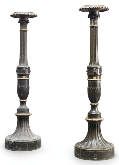 A PAIR OF REGENCY PARCEL-GILT AND SIMULATED BRONZE TORCHÈRES, EARLY 19TH CENTURY