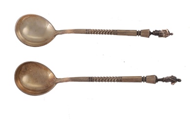 A PAIR OF RUSSIAN SILVER-GILT SPOONS BY IVAN KHLEBNIKOV