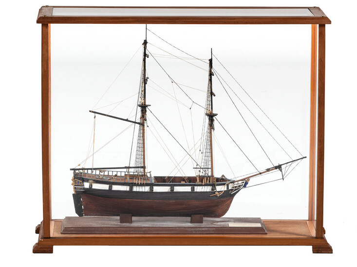 A Painted Wood Cased Scale Model of the U.S. Brig President Adams