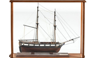 A Painted Wood Cased Scale Model of the U.S. Brig